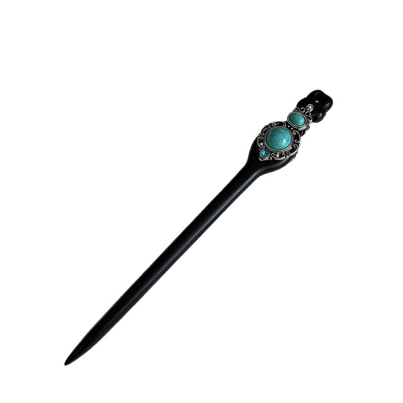WHX#双面新中式黑檀木发簪 Pipa Phong Cách Dân Tộc Kẹp Tóc Phong Cách Cổ Đại Hanfu Mũ Đội Đầu Phong Cách Trung Hoa