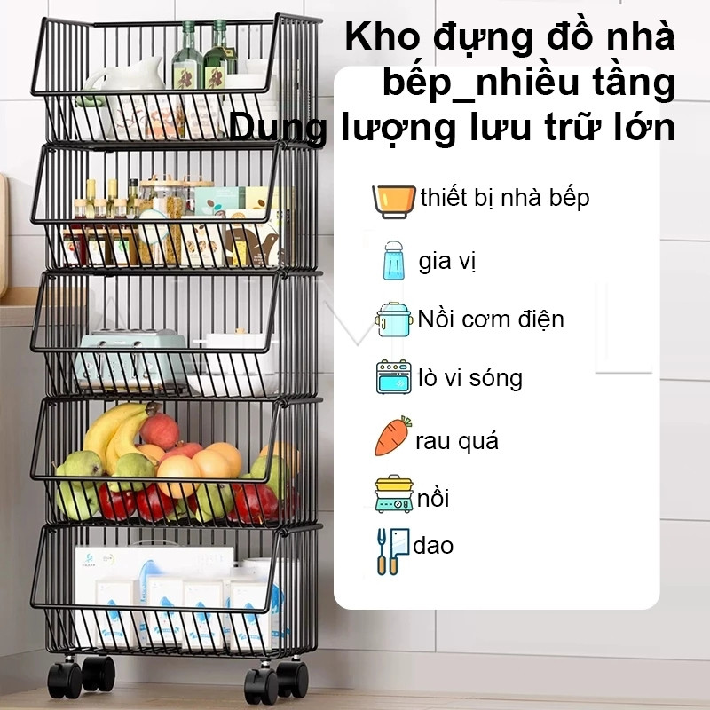 Kệ đựng đồ nhà bếp có bánh xe Xe đẩy lưới sắt có thể tháo rời Kệ Bếp đặt rau và trái cây