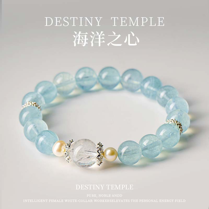 Vòng tay pha lê chalcedony xanh aquamarine tự nhiên