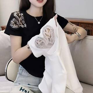 [Seckill trong thời gian có hạn] Mùa hè Phong cách mới dành cho nữ Áo thun ngắn tay rỗng dành cho nữ thời trang không đều Áo kim cương nóng hẹp sang trọng dành cho nữ