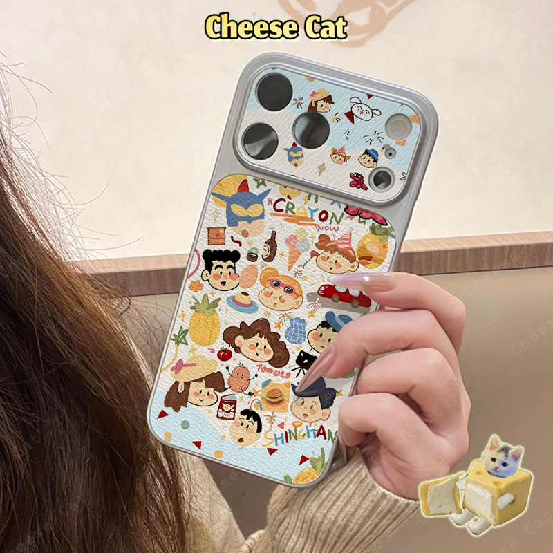 Shin Cửa Sổ Lớn 17 Pro Max Hoạt Hình Dễ Thương Bao Da Điện Thoại Cho iPhone 14 15 16 11 12 13 Pro Max XR Xs Max