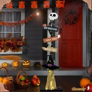 Chổi phù thủy Halloween có đèn CHEESELY, bằng gỗ có đế trang trí chổi phù thủy Halloween, Trang trí sân vườn ma chất lượng cao Chổi phù thủy có dơi cho bữa tiệc tại nhà Halloween