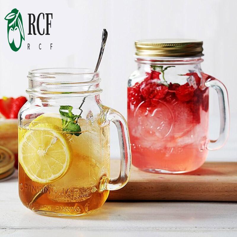 Cốc thủy tinh có nắp & tay cầm Bình thủy tinh bền bỉ cho đồ uống đá Sinh tố & Đồ uống dự tiệc