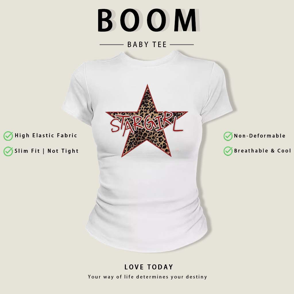 BOOM Áo Baby Tee Nữ Cotton Ôm Body-Áo Thun Ngắn Tay Y2K In Hình PhongCách Mùa Hè, Cổ Tròn Hàng Đầucách hàn quốc phongW17