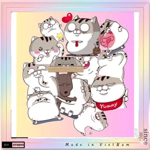 Bộ sticker mèo ami bụng bự trang trí mũ bảo hiểm, đàn, guitar, ukulele, điện thoại laptop