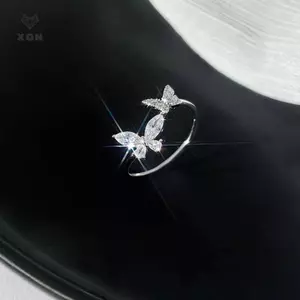 Nhẫn bướm pha lê zircon sáng bóng, dễ thương cho nữ, màu bạc có thể điều chỉnh - Trang sức tiệc cá tính [Mina]