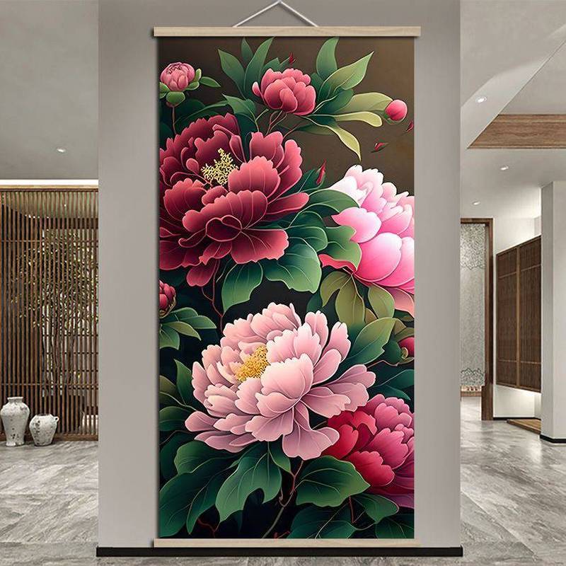 Hoa Mẫu Đơn Tranh Nở Sự Giàu Có Dọc Phong Cách Trung Quốc Tài Lộc Thu Hút Trang Trí Nhà Tranh Canvas