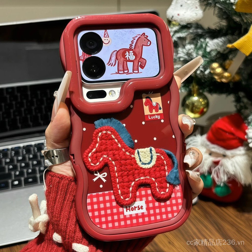 Thích hợp cho iPhone17ProMax Ốp điện thoại 16 / 15 Red Pony 14 / 13 Giá đỡ kép 12 / 11 Mới