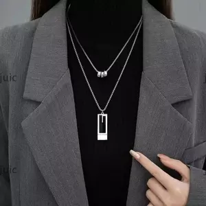 Vòng Cổ Layer JUIC, Dây Chuyền Mặt Vuông Kim Loại Màu Vàng, Trang Sức Thời Thượng Cho Nữ