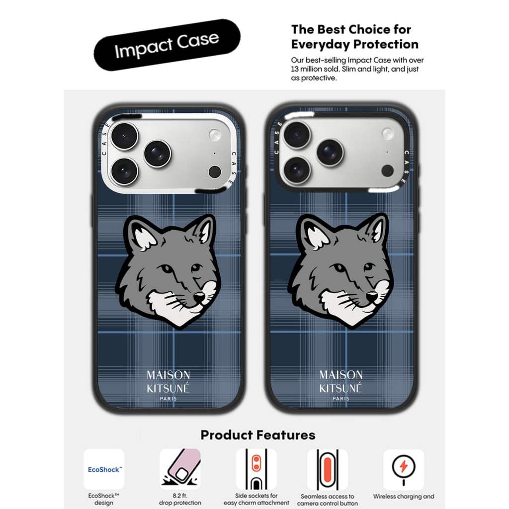 CASECASE X Maison Kitsune Fox Blue Checker Case Phiên bản vòng máy ảnh màu trắng Màu đen mờ Vỏ tác động hút từ tính cứng cho Apple IPhone 13 14 15 16 17 Pro Max Air Plus có hộp