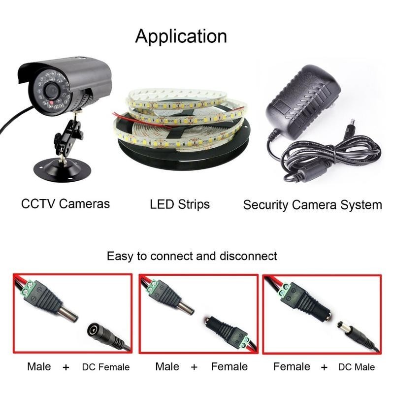 Bộ kết nối nguồn 12V 5A, thiết kế jack đực cái cắm đối，Jack đực cái，Phích cắm DC，Loại Vặn Vít，Lõi Đồng loại tốt