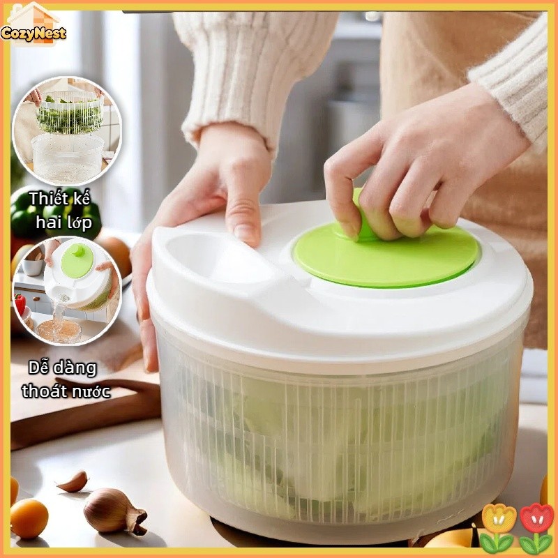 Bộ rổ quay ráo nước rau củ quả loại lớn,Làm Salad Tiện Lợi,Máy giặt rau gia dụng,Dày Dặn Giữ độ Tươi