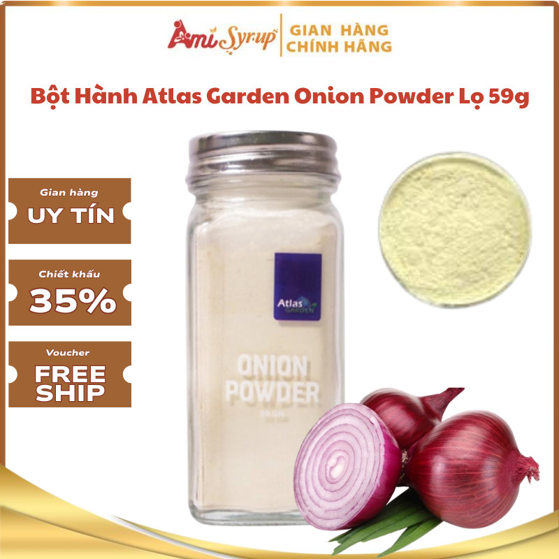 Bột Hành Atlas Garden - Onion Powder Lọ 59g, Gia Vị Nấu Ăn Thơm Ngon Từ Nguyên Liệu Tươi Mới Cao Cấp
