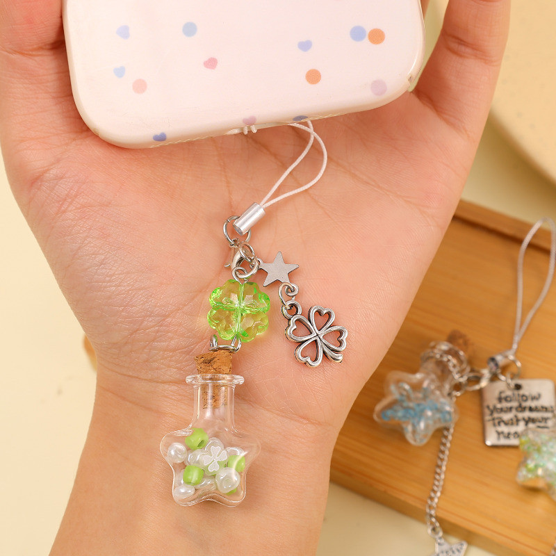 1 / 2 Chiếc Dây Xích Điện Thoại - Girl Heart Clover Star Wish Chai Móc Khóa - Túi Ba Lô Trang Trí - Ins Style, Thời Trang, Dễ Thương - Nhẹ, Di Động - Quà Tặng Móc Khóa Dây Buộc