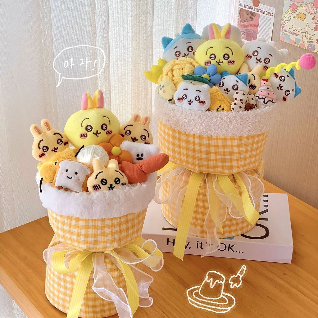 Chiikawa Usagi Hachiware Búp Bê Hoa Bó Hoa Chiikawa Handmade Sang Trọng Búp Bê Bó Hoa Bé Gái Quà Tặng Trang Trí Phòng