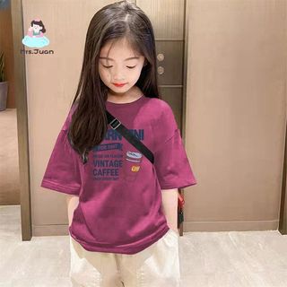 Áo thun bé gái cotton in chữ phong cách Hàn form rộng – áo tay ngắn thời trang mặc hè