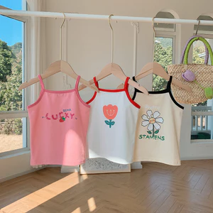 Mùa Hè Mỏng Phong Cách Bé Gái Co Giãn Cotton Đáy Áo Vest Phiên Bản Hàn Quốc Màu Sắc Tương Phản Nhỏ Sling Quần Lót 90-140 Kích Thước T9HW