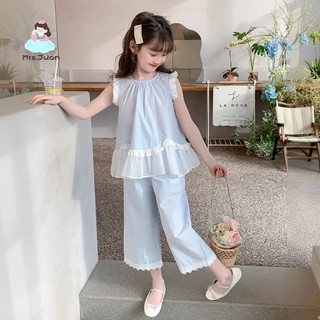 Set đồ bé gái sát nách - áo bèo + quần ống rộng phong cách Hàn Quốc dễ thương mùa hè