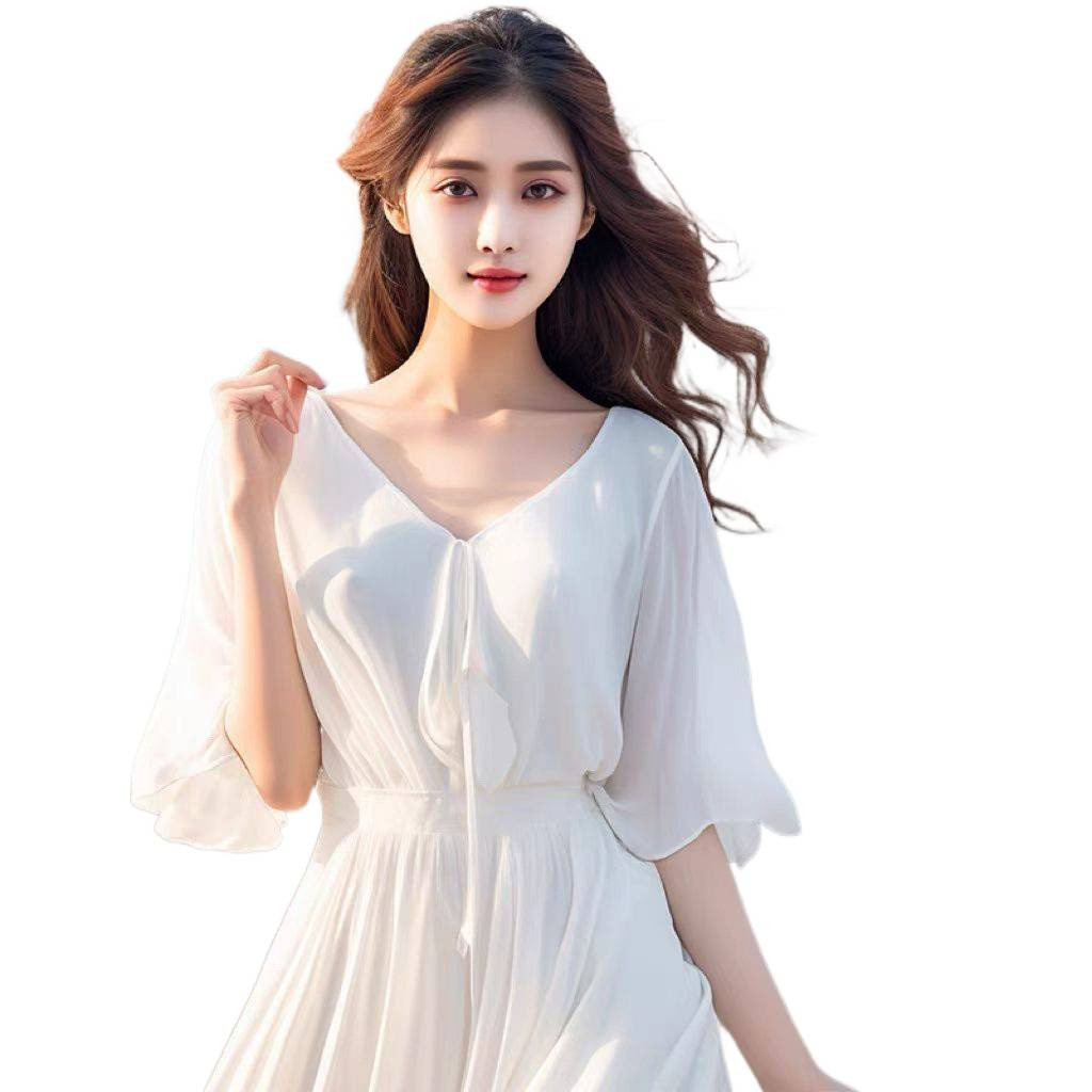 Váy nữ mùa hè mới, váy dài voan, tôn dáng và thon gọn, váy xòe rộng, váy đi biển.
