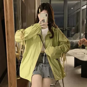 Áo khoác chống nắng nữ cổ điển, có mũ trùm đầu và dây buộc nơ, phù hợp mặc ngoài trời