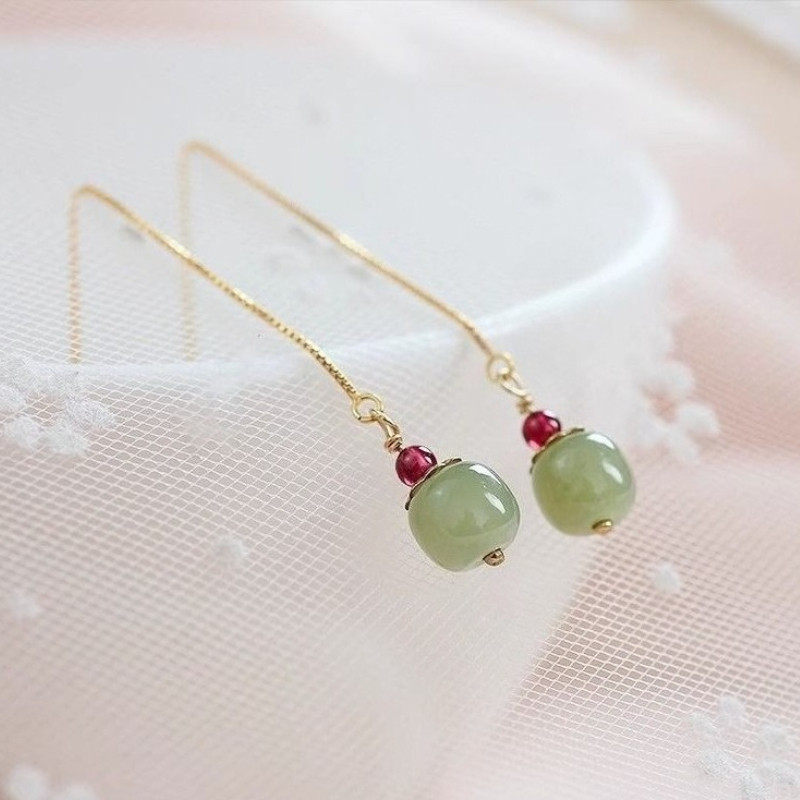 Bông tai dài Sapphire thiết kế đơn giản cổ điển