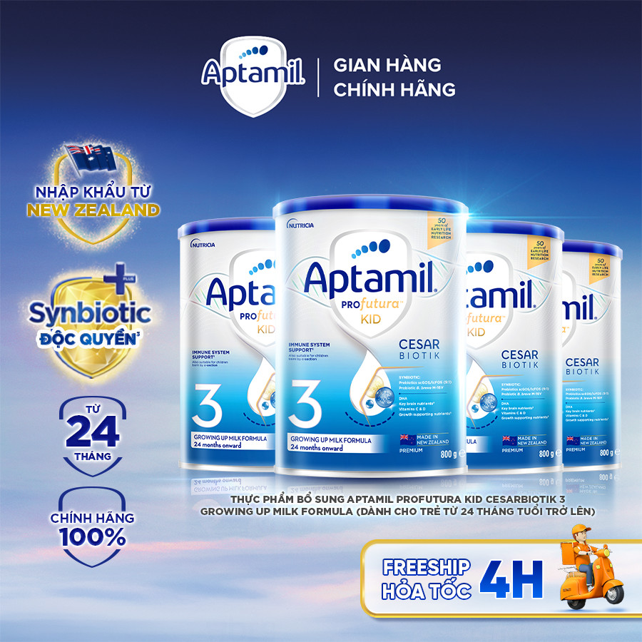 [MUA LÀ CÓ QUÀ] Combo 4 Sữa bột Aptamil Kid Cesarbiotik New Zealand số 3 (800g) cho bé 2-6 tuổi_LS2