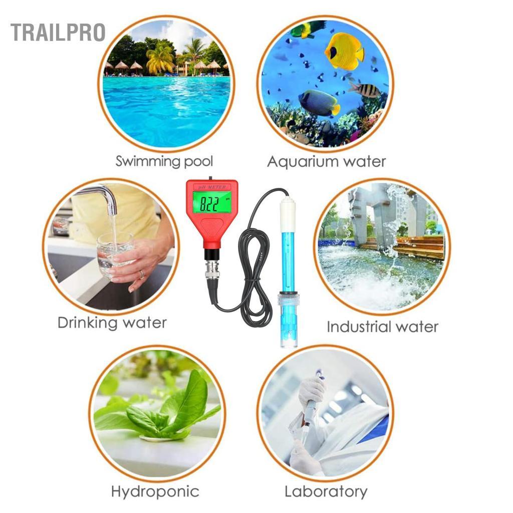 TrailPro Máy đo pH 0-14pH Phạm vi đo Máy kiểm tra chất lượng nước Màn hình LCD 1,5 inch Bút PH có đèn nền màu xanh lá cây để pha nước sốt thực phẩm Phòng thí nghiệm nuôi trồng thủy sản