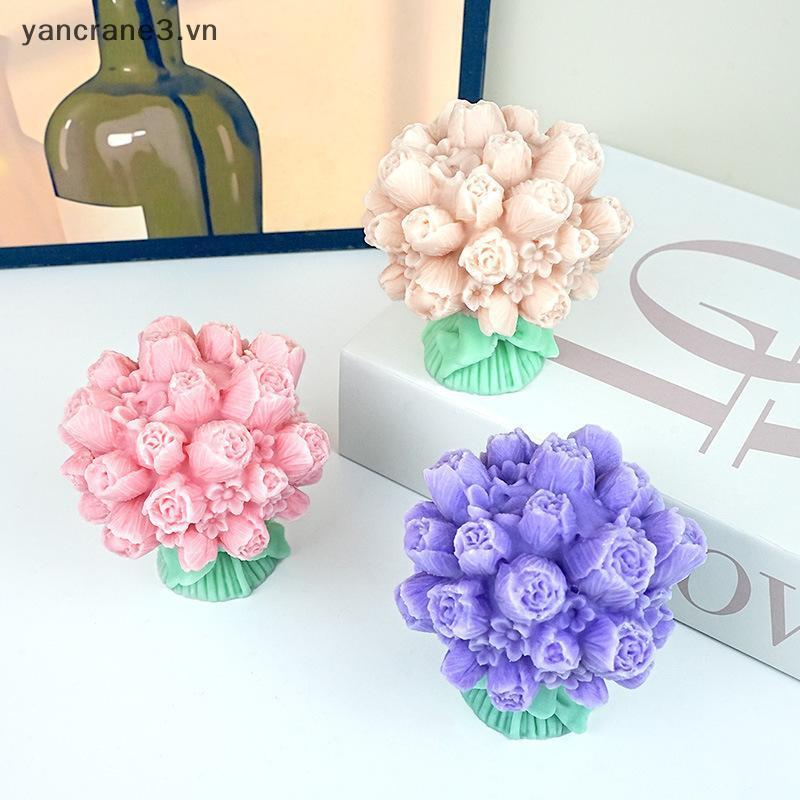 {YAN} Khuôn nến hoa 3D Khuôn nhựa cụm hoa cúc bằng silicon để làm xà phòng và sáp thủ công trang trí nội thất DIY {ya}