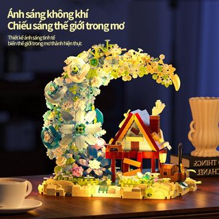 Mô hình lắp ráp nhà cây hoa trăng–Có đèn LED,ánh sáng lung linh–Quà tặng trang trí bàn học – Kiến trúc sáng tạo, đẹp mắt