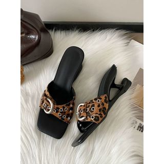 Da Báo In Hình Horsehair Dép Đế Bằng Dép Nữ Mặc Ngoài Mùa Hè 2026 Phong Cách Mới Mở Mũi Dép Treo Gót Chân Tính Khí Giày Cao Gót