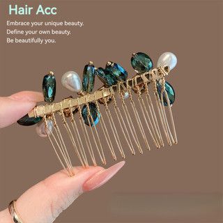 Mới! Lược phụ kiện tóc cô dâu màu xanh kim cương giả ngọc trai, phong cách Trung Quốc