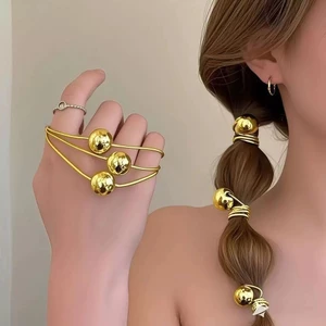 Dây buộc tóc hạt bạc vàng, đàn hồi cao - Thích hợp làm đuôi ngựa thấp
