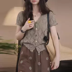 Áo len cardigan mỏng, cổ chữ V, phong cách Hàn Quốc, phù hợp mùa hè