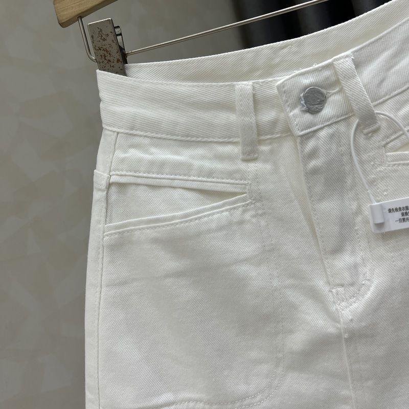 Váy denim eo cao phong cách Hàn Quốc, màu trắng, kiểu dáng chữ A, phù hợp mùa hè