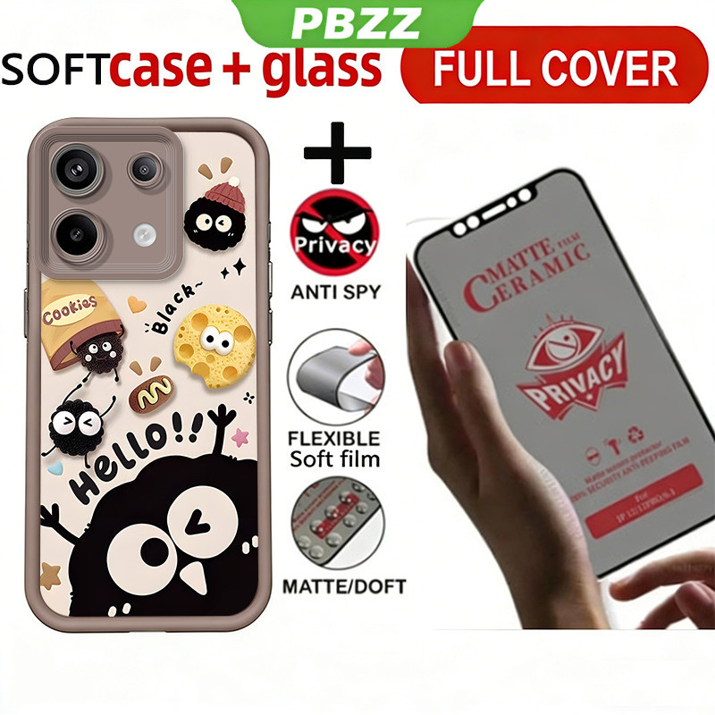 Chống riêng tư bằng gốm sứ với vỏ kính cường lực cho REDMI NOTE 13 4G REDMI NOTE 13 PRO 5G Vỏ điện thoại Softcase thẩm mỹ dễ thương cho bé gái JTMHSMQ1