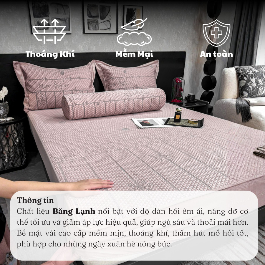 (CDH2634) Bộ ga gối 4 món kèm vỏ ôm mang tông màu sang trọng, tinh tế Memminbedding chất liệu băng lạnh hợp dùng mùa hè