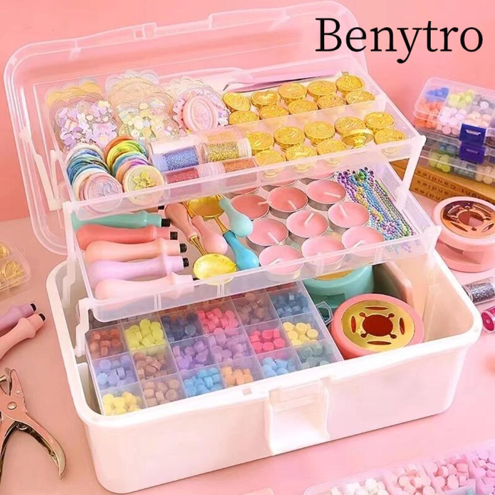 Hộp đựng kẹp tóc trang điểm BENYTRO, Hộp lưu trữ dung lượng lớn 2 / 3 lớp, Hộp đựng nghệ thuật làm móng đa chức năng bằng nhựa có thể gập lại