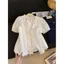 Áo sơ mi viền nấm ren trắng Thiết kế áo sơ mi ngắn tay Feel Niche Baby Shirt Cover Belly