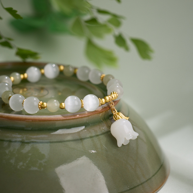 Vòng tay mắt mèo ngọc Hetian tự nhiên Lily of the Valley