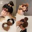 Cheenm Nơ Nút Thắt Trái Tim màu Kaki Cà Phê cho Tóc Nữ Bé Gái - Scrunchie Cao Su Co Giãn
