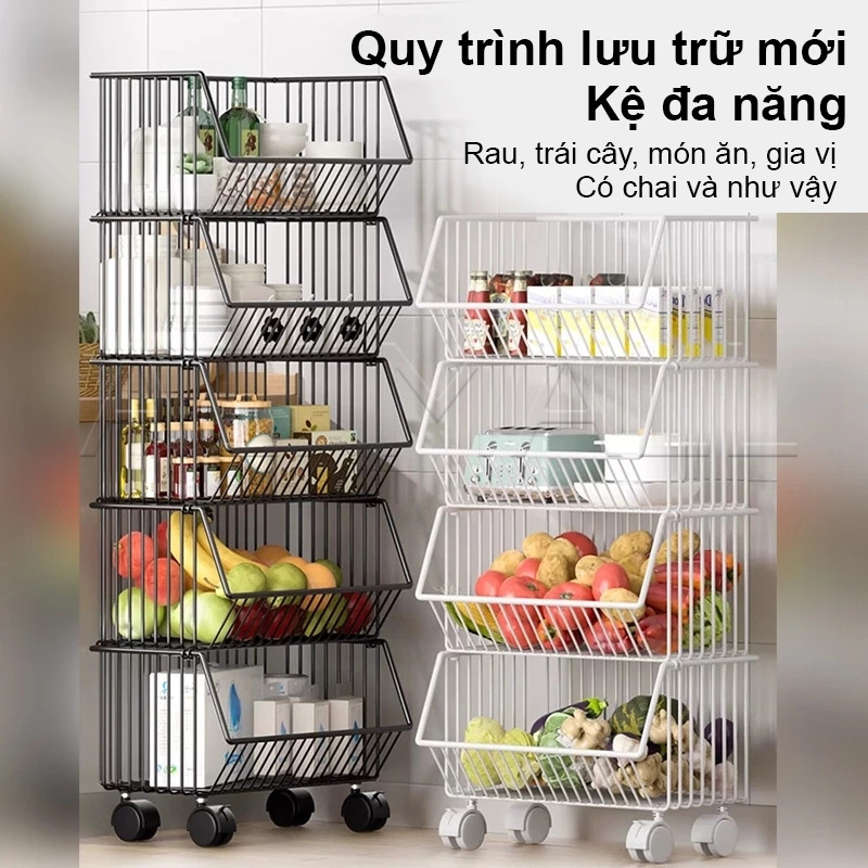 Kệ đựng đồ nhà bếp có bánh xe Xe đẩy lưới sắt có thể tháo rời Kệ Bếp đặt rau và trái cây