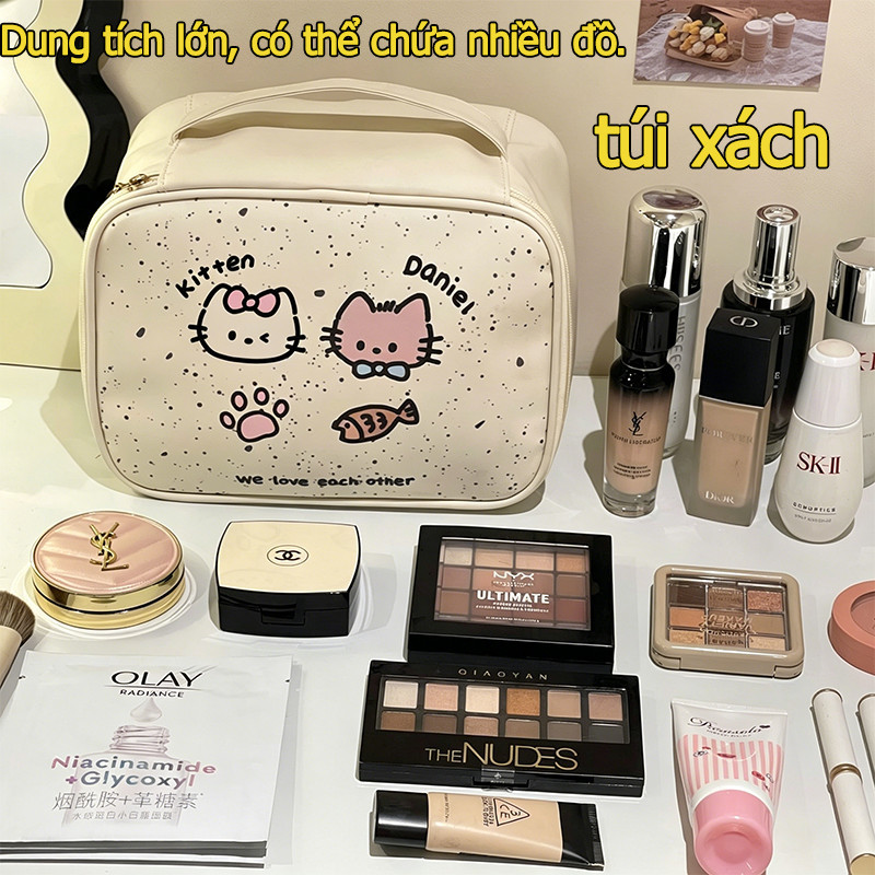 Túi Đựng Mỹ Phẩm Mèo Dễ Thương,Hộp đựng mỹ phẩm,Chia Nhiều Ngăn Chống Thấm Nước,Dung Tích Lớn