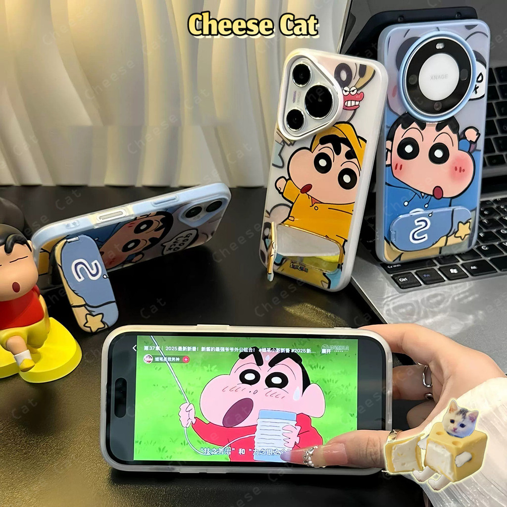 Shin Giá đỡ điện thoại tráng gương và Ốp iPhone màu xanh vàng dễ thương cho iPhone 12 14 15 11 13 16 17 Pro Max Xs Max