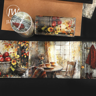 JIANWU 80mm * 204mm Vintage Tree House Road Phong Cảnh Chất Liệu Cắt Dán Thêu Sò Băng Washi Sáng Tạo DIY Tạp Chí Văn Phòng Phẩm
