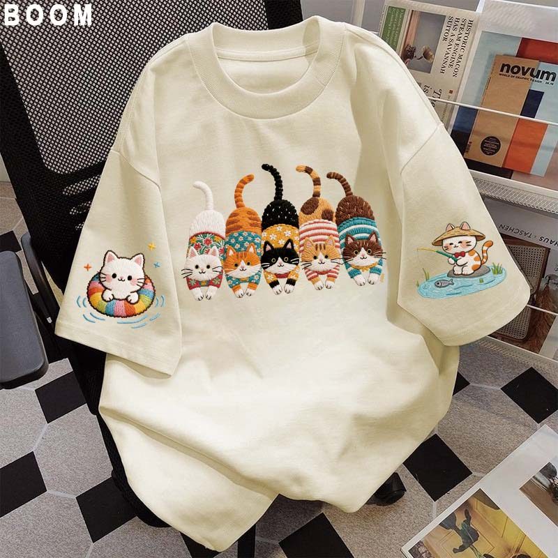 Áo thun chữ thêu nữ kiểu hàn quốc form rộng tay lỡ cổ tròn cotton mát - hè hot trend in cách dễ thương- Local brand #03