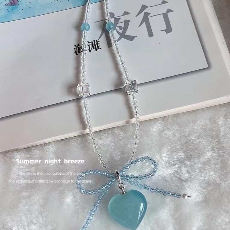 Vòng cổ aquamarine tự nhiên hình trái tim