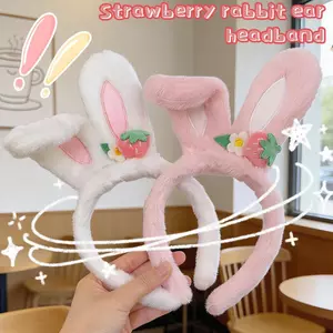 Băng đô tai thỏ trắng và hồng, chất liệu lông giả mềm mại, phù hợp cho lễ hội cosplay và dự tiệc