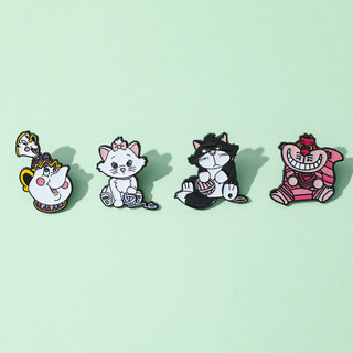 4 Cái / bộ Ấm Trà Huy Hiệu Kim Loại Mèo Mary Dễ Thương Bà Trâm cài nhỏ giọt dầu hợp kim mèo Pin phụ kiện trang trí