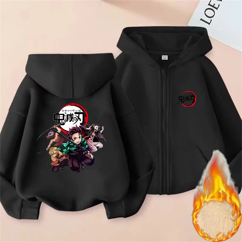 Trẻ Em Anime Demon Slayer Dây Kéo Áo Ấm Áp Thời Trang Cosplay Áo Cho Bé Trai Bé Gái