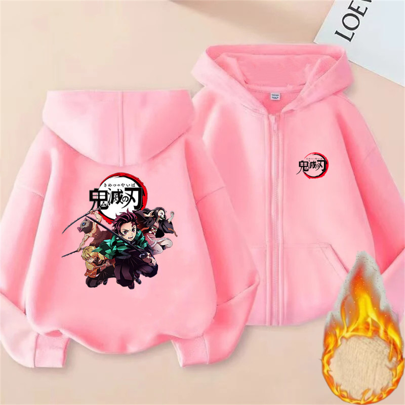Trẻ Em Anime Demon Slayer Dây Kéo Áo Ấm Áp Thời Trang Cosplay Áo Cho Bé Trai Bé Gái